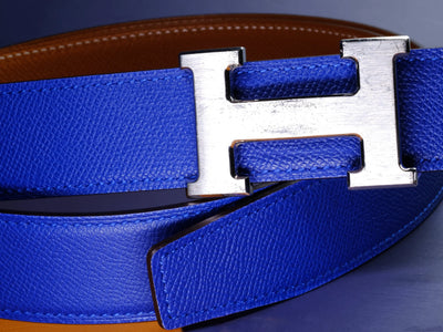 Bespoke Reversible Belt in Electric Blue & Chestnut Brown Epsom