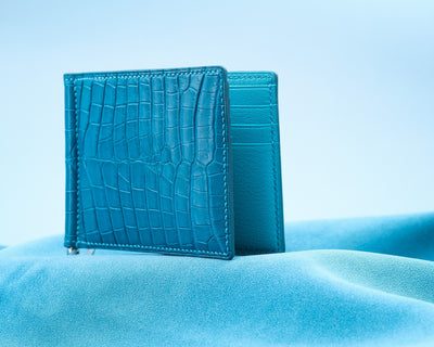 Bespoke Money Clip in Turquoise Blue Crocodile