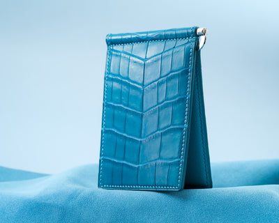 Bespoke Money Clip in Turquoise Blue Crocodile
