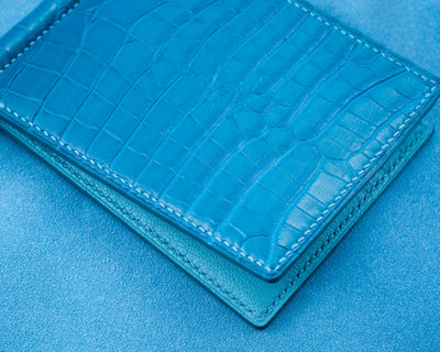Bespoke Money Clip in Turquoise Blue Crocodile