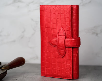 Bespoke Long Wallet in Ferrari Red Crocodile