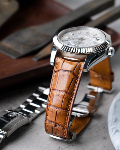 Bespoke Watch Strap in 2 Tone Chestnut Brown Crocodile