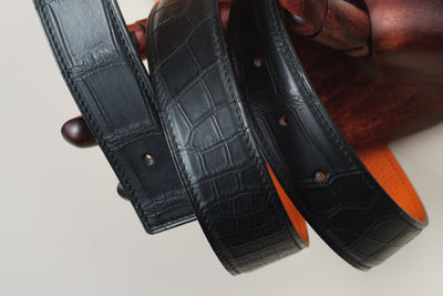 Bespoke Reversible Belt in Black Crocodile & Orange Togo