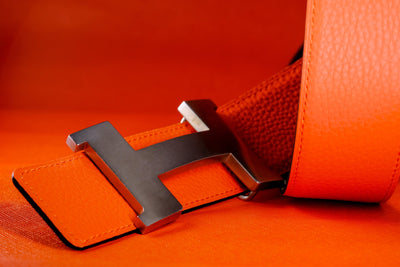 Bespoke Reversible Belt in Orange & Taupe Togo