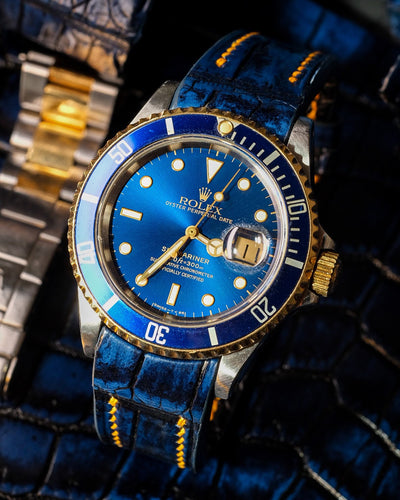 Bespoke Watch Strap in 2 Tone Navy Blue Crocodile