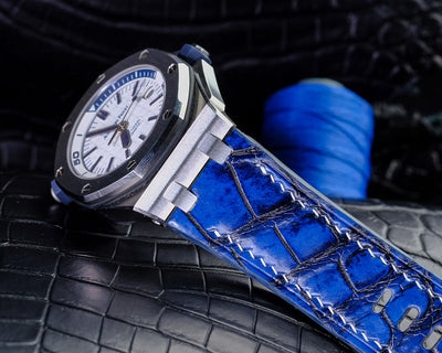 Bespoke Watch Strap in 2 Tone Navy Blue Crocodile