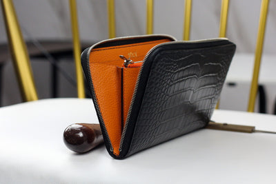 Bespoke Long Wallet in Jet Black Crocodile
