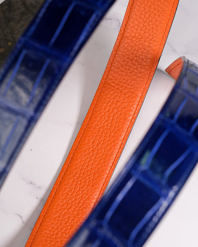 Bespoke Reversible Belt in Electric Blue Crocodile & Orange Togo