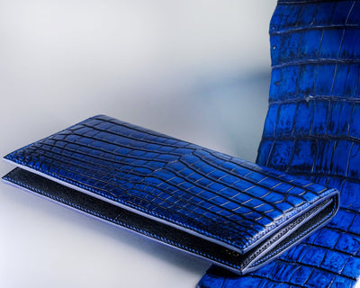 Bespoke Long Wallet in 2 Tone Electric Blue Crocodile