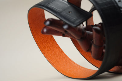 Bespoke Reversible Belt in Black Crocodile & Orange Togo