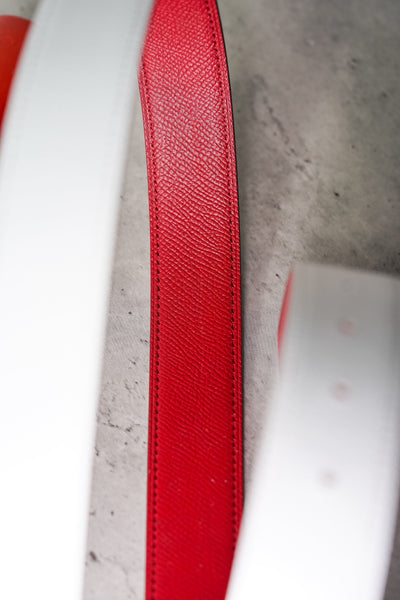 Bespoke Reversible Belt in White & Maroon Red Epsom