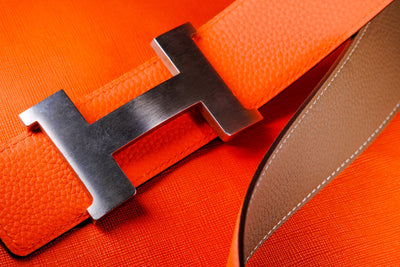 Bespoke Reversible Belt in Orange & Taupe Togo