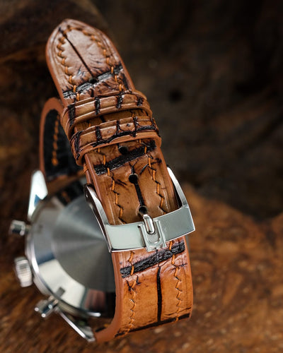 Bespoke Watch Strap in 2 Tone Chestnut Brown Crocodile