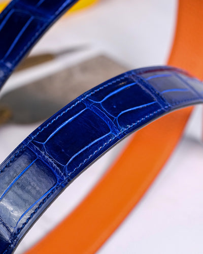 Bespoke Reversible Belt in Electric Blue Crocodile & Orange Togo