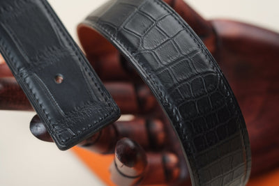 Bespoke Reversible Belt in Black Crocodile & Orange Togo