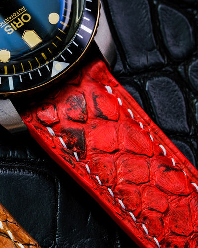Bespoke Watch Straps in Ferrari Red & Chestnut Brown Python