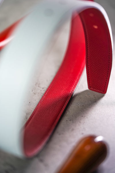 Bespoke Reversible Belt in White & Maroon Red Epsom