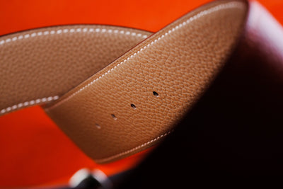 Bespoke Reversible Belt in Orange & Taupe Togo