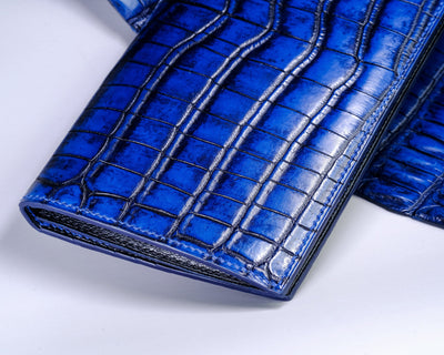 Bespoke Long Wallet in 2 Tone Electric Blue Crocodile
