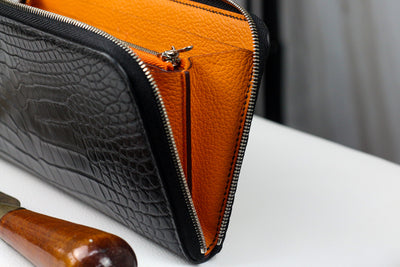 Bespoke Long Wallet in Jet Black Crocodile