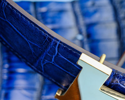 Bespoke Reversible Belt in Electric Blue Crocodile & Taupe Togo