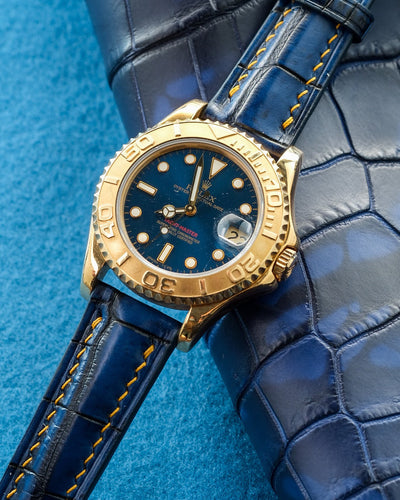 Bespoke Watch Strap in 2 Tone Navy Blue Crocodile