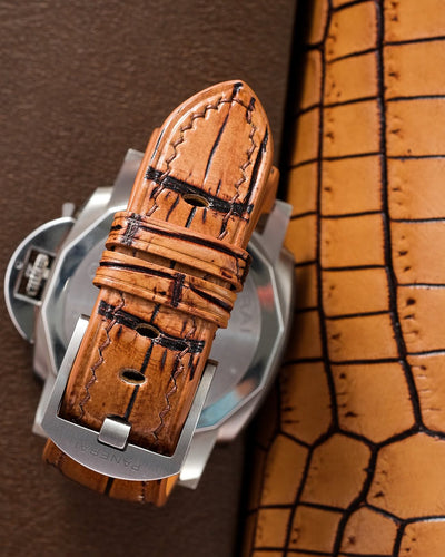 Bespoke Watch Strap in 2 Tone Chestnut Brown Crocodile