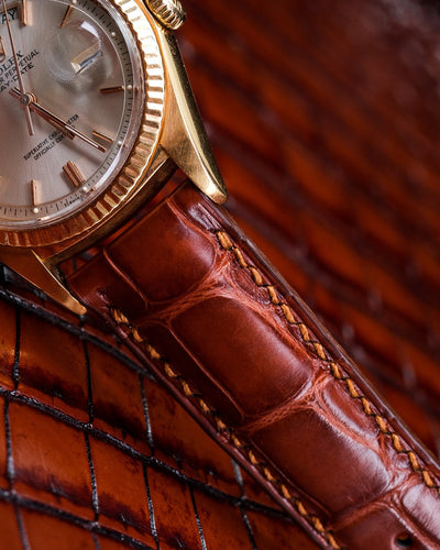 Bespoke Watch Strap in 2 Tone Chestnut Brown Crocodile