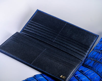 Bespoke Long Wallet in 2 Tone Electric Blue Crocodile
