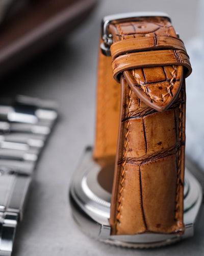 Bespoke Watch Strap in 2 Tone Chestnut Brown Crocodile