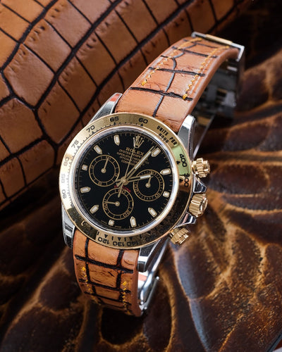 Bespoke Watch Strap in 2 Tone Chestnut Brown Crocodile