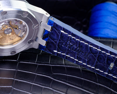 Bespoke Watch Strap in 2 Tone Navy Blue Crocodile