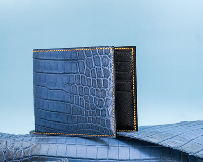 Bespoke Bifold Wallet in Baby Blue Himalayan Crocodile Leather