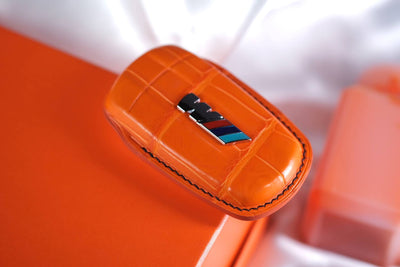 Bespoke Key Fob Cover in Orange Crocodile