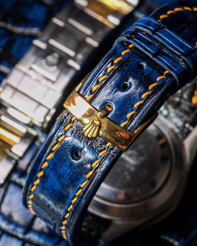 Bespoke Watch Strap in 2 Tone Navy Blue Crocodile