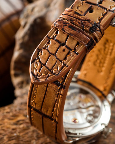 Bespoke Watch Strap in 2 Tone Chestnut Brown Crocodile