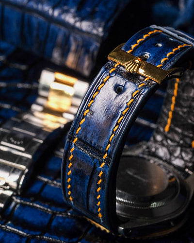 Bespoke Watch Strap in 2 Tone Navy Blue Crocodile