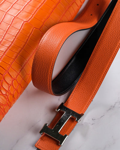 Bespoke Reversible Belt in Black Box & Orange Togo
