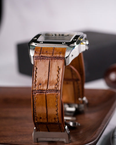 Bespoke Watch Strap in 2 Tone Chestnut Brown Crocodile