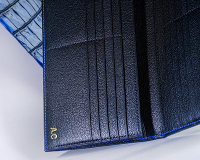 Bespoke Long Wallet in 2 Tone Electric Blue Crocodile