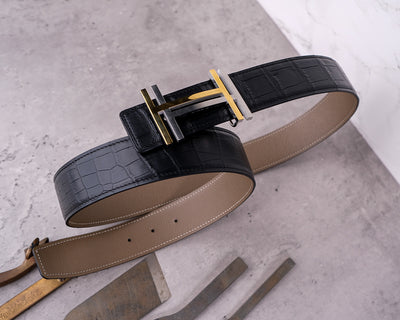 Bespoke Reversible Belt in Black Crocodile & Taupe Epsom