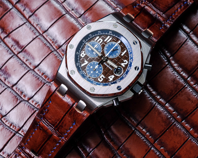 Bespoke Watch Strap in 2 Tone Dark Brown Crocodile