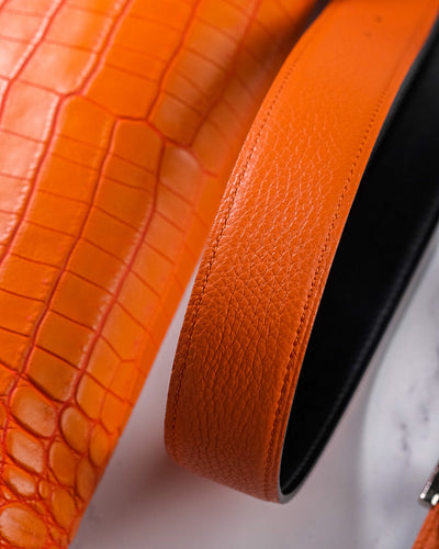 Bespoke Reversible Belt in Black Box & Orange Togo