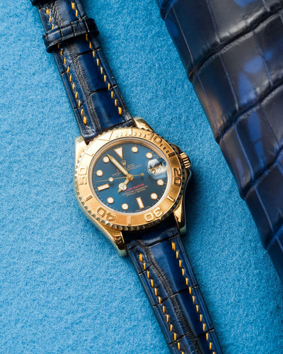 Bespoke Watch Strap in 2 Tone Navy Blue Crocodile