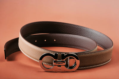 Bespoke Reversible Belt in Elephant Grey Epsom & Chocolate Brown Togo