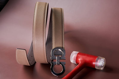 Bespoke Reversible Belt in Elephant Grey Epsom & Chocolate Brown Togo