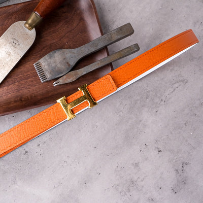 Bespoke Reversible Belt in White Epsom & Orange Togo