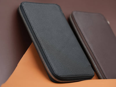 Bespoke Long Wallets in Black & Brown Chevre