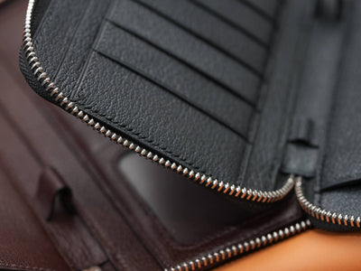 Bespoke Long Wallets in Black & Brown Chevre