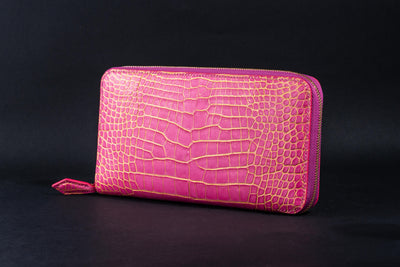 Bespoke Long Wallet in Pink with Gold Pink Alligator